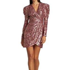NEW Jonathan Simkhai Silk Metallic Bubble Sleeve Dress Sienna Bubble Gum Size 8